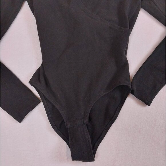 Madewell Long Sleeve Black Bodysuit‎ Faux Wrap Surplice Soft sz S - Picture 6 of 12